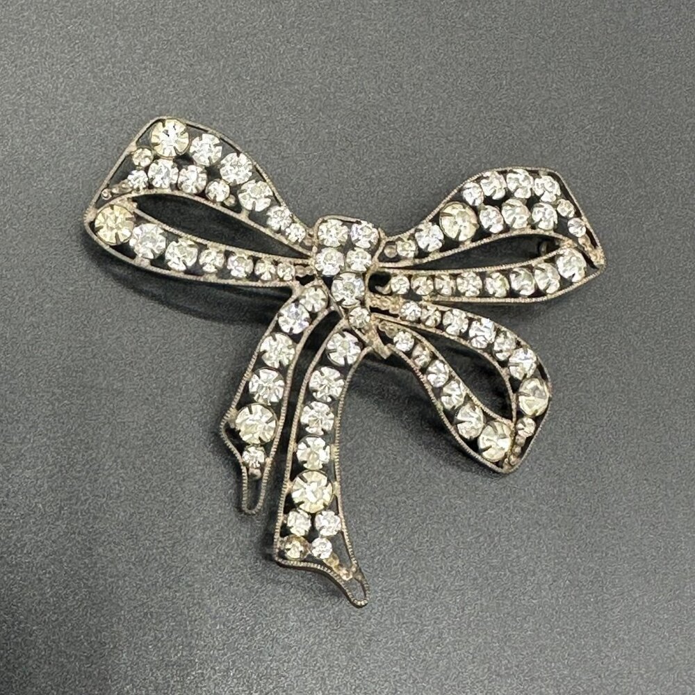 Antique Victorian Rhinestone Bow Pendant Hair Accessory Statement Vintage